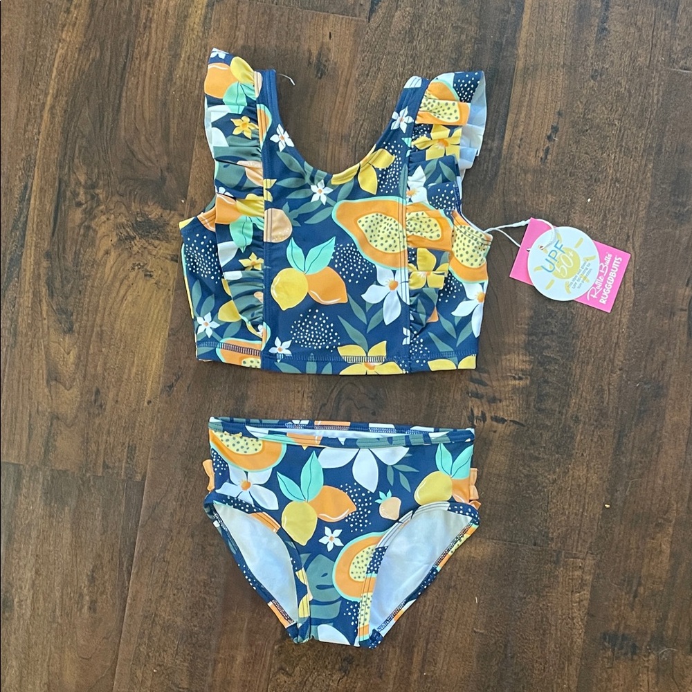 NWT Ruffle Butts Navy and Orange Fruit Print Bikini